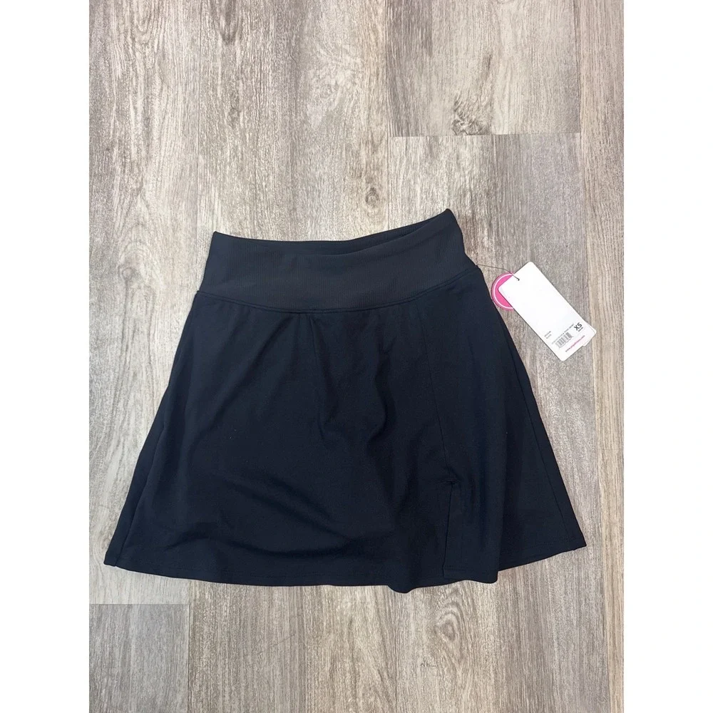 Yogalicious Nudetech Rib & Tonic Skort Black XS Tennis Skirt UPF 50+ SKY4348 NEW